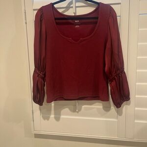 Maeve Red 3/4 Sleeve Tie Front Crop Blouse
